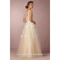 Latest Gowns Alibaba Elegant V Neck Flowers Champage White A Line Wedding Dresses Vestidos de Novia wtih Pearls LW253B